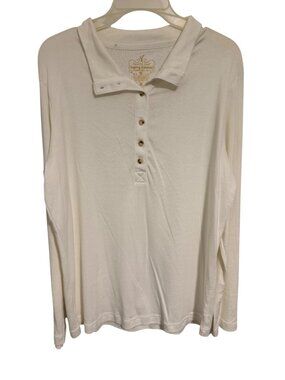 Northcrest Polo Henley Shirt Cream Long Sleeve layering Womans XL